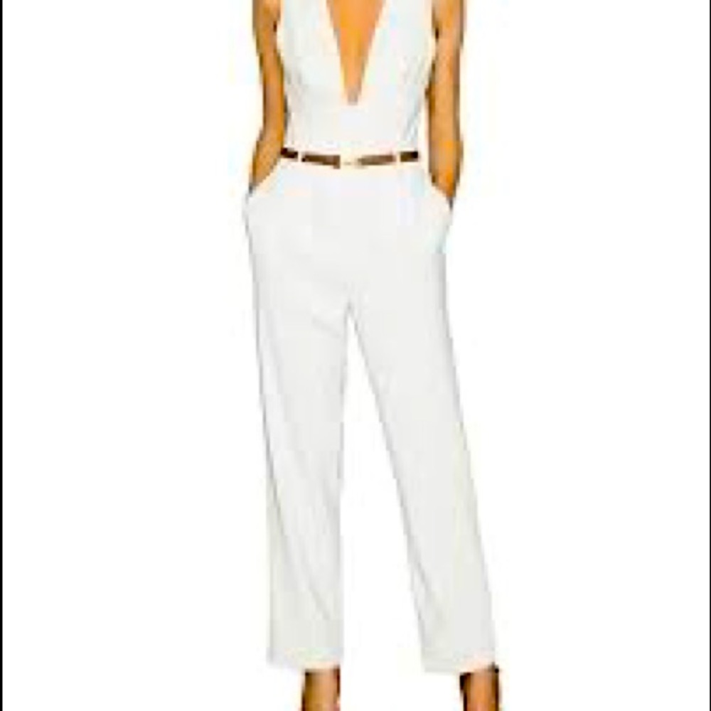 Reiss Lina plunge tailored jumpsuit white